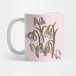 Baby Pink, Cream, and Green Snowdrop Flowers Mug